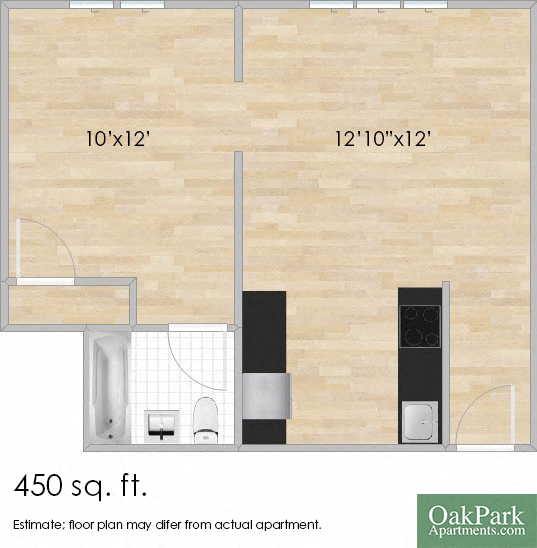 Floor plan for studio, 1 bath, 480 sqft
